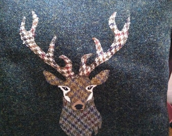 Dark Bottle Green Harris Tweed Stag Cushion Cover