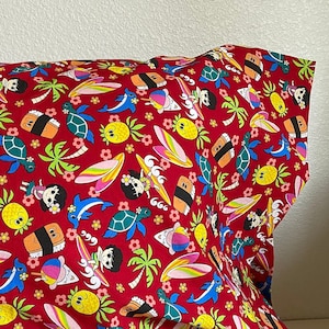 Keiki Summer and Food Pattern Red Pillowcase | Handmade | 100% Cotton