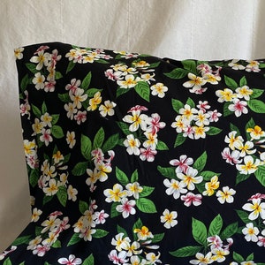 Black Pillowcase with Cluster Plumeria Pattern | Handmade | 100% Cotton