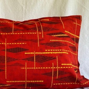 Red Pillowcase with Black and Yellow Kapa Print Pattern | Handmade | 100% Cotton