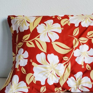 Red Pillowcase with White Hibiscus | Handmade