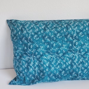 Blue Pillowcase with White Ti Leaves Pattern | Handmade | Poly-Cotton Blend