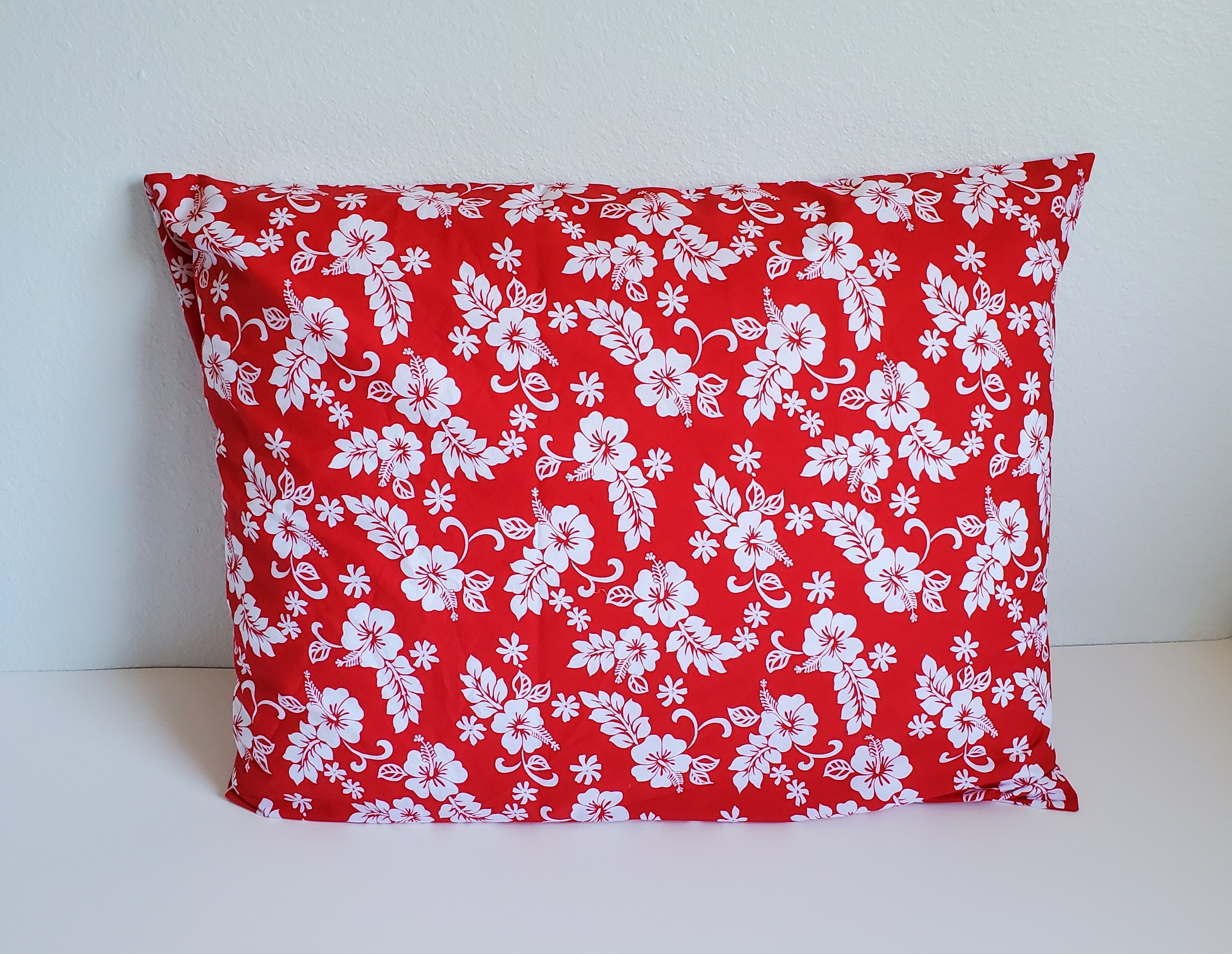 Red Pillowcase With White Hibiscus Handmade 100 Cotton Etsy