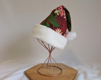 Cappello di Babbo Natale rosso con motivi trapuntati hawaiani / Fatto a mano / 100% cotone / Stampa hawaiana/Aloha