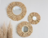 Raffia Mirror Set - Raffia Wall Hangings - Natural Boho Mirrors - Boho Wall Decoration - Grass Mirrors - Set Boho Mirrors - Wall Decor