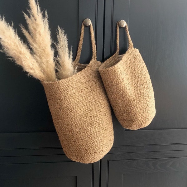 Bolsas colgantes de yute - Bolsas de almacenamiento de yute - Bolsa de cesta Bolsas de cesta de yute - Almacenamiento Scandi Boho - Almacenamiento de verduras - Almacenamiento de baño - Bolsa de yute