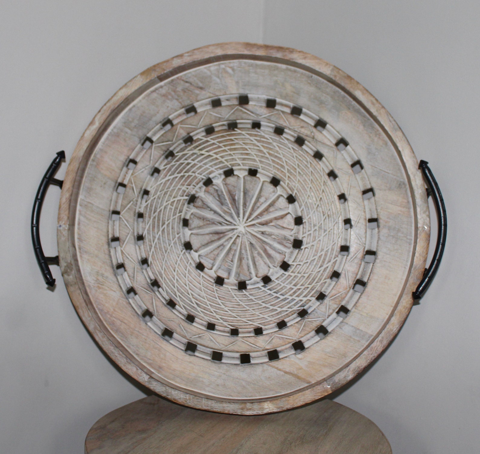 Large Round Wooden Tray 48 CM Scandi Boho Tray Serving Etsy