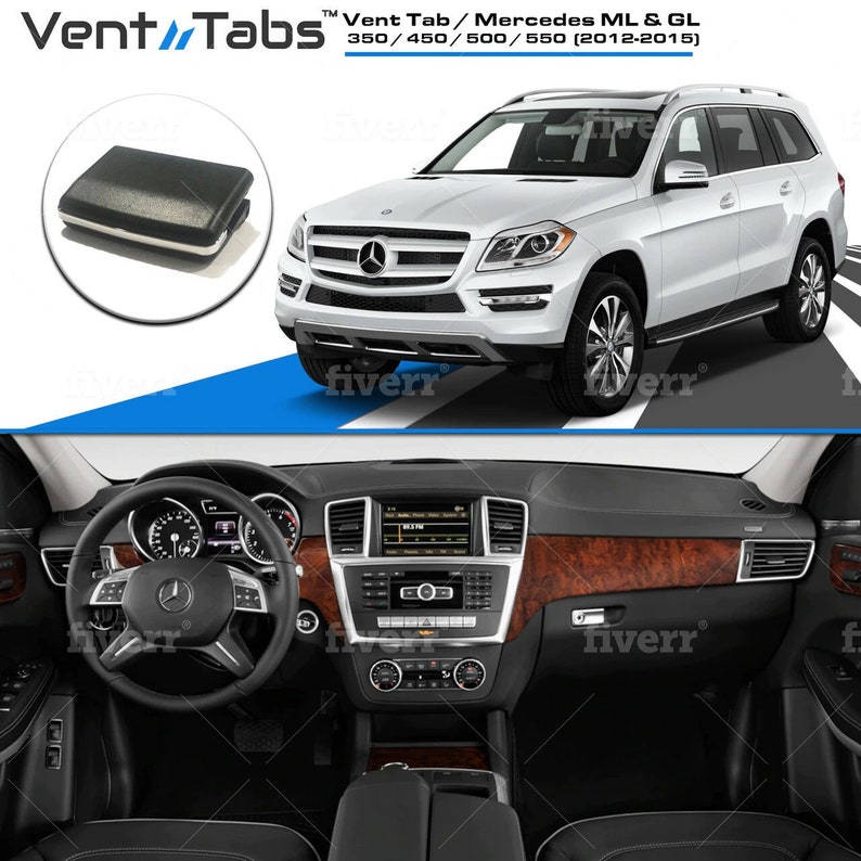 May include: A black vent tab accessory for Mercedes ML and GL models, years 2012-2015. The tab is designed to hold a phone or other device in the car's air vent.
