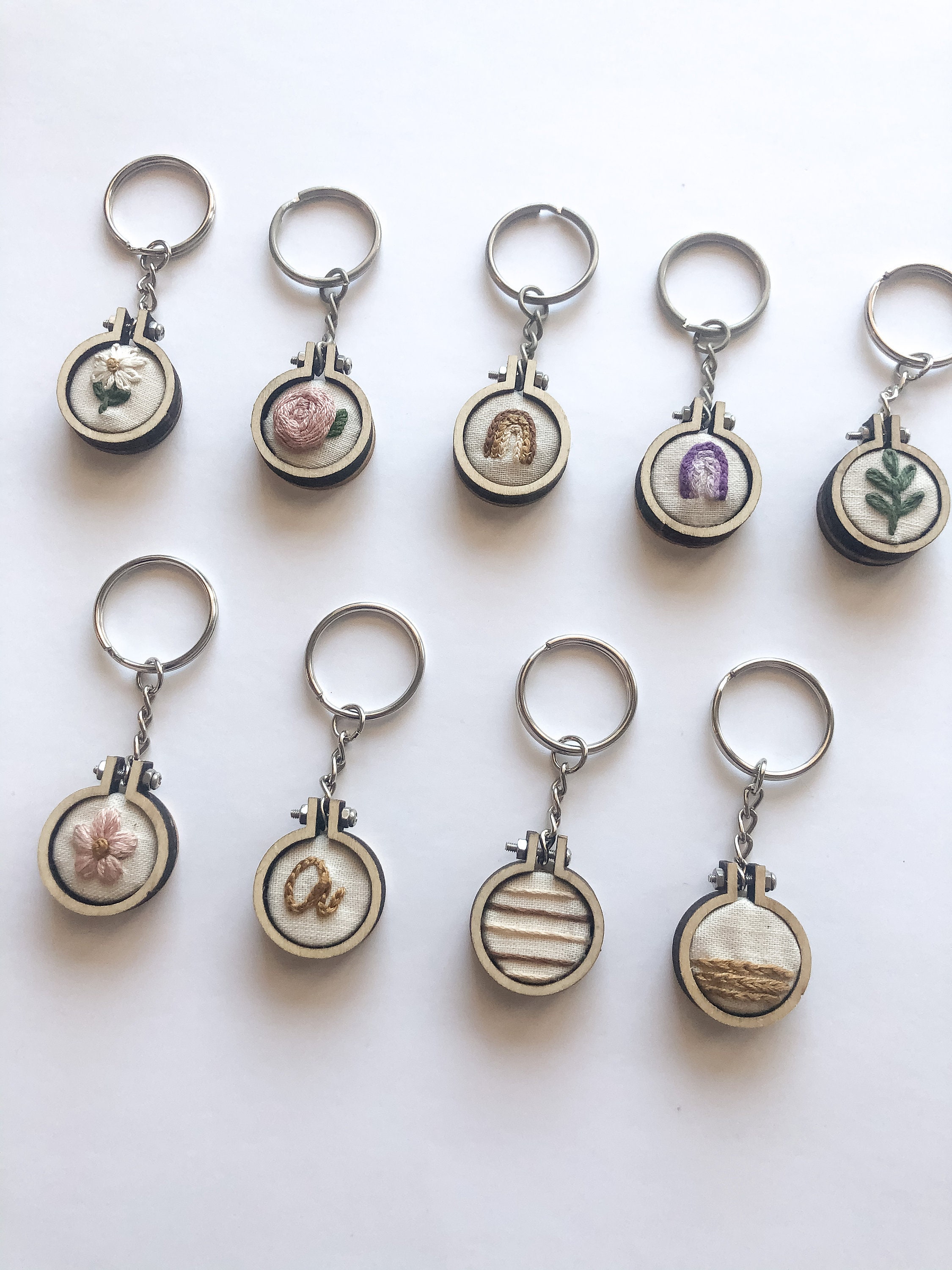 Keychain Embroidery Hoop Art Hand Embroidered Keychain 1 Etsy