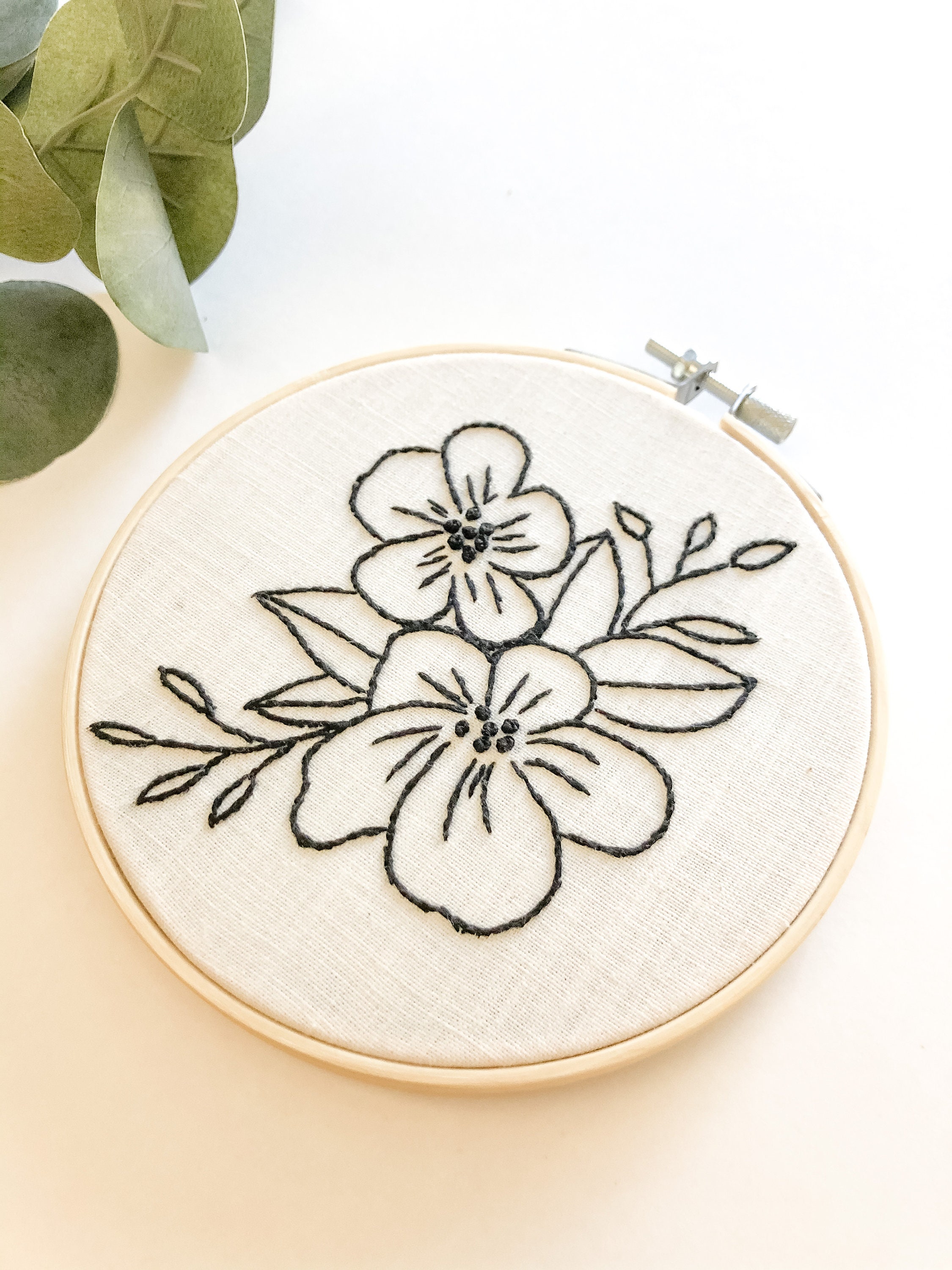 Floral Black and White Embroidery Hoop Art Minimalist Etsy