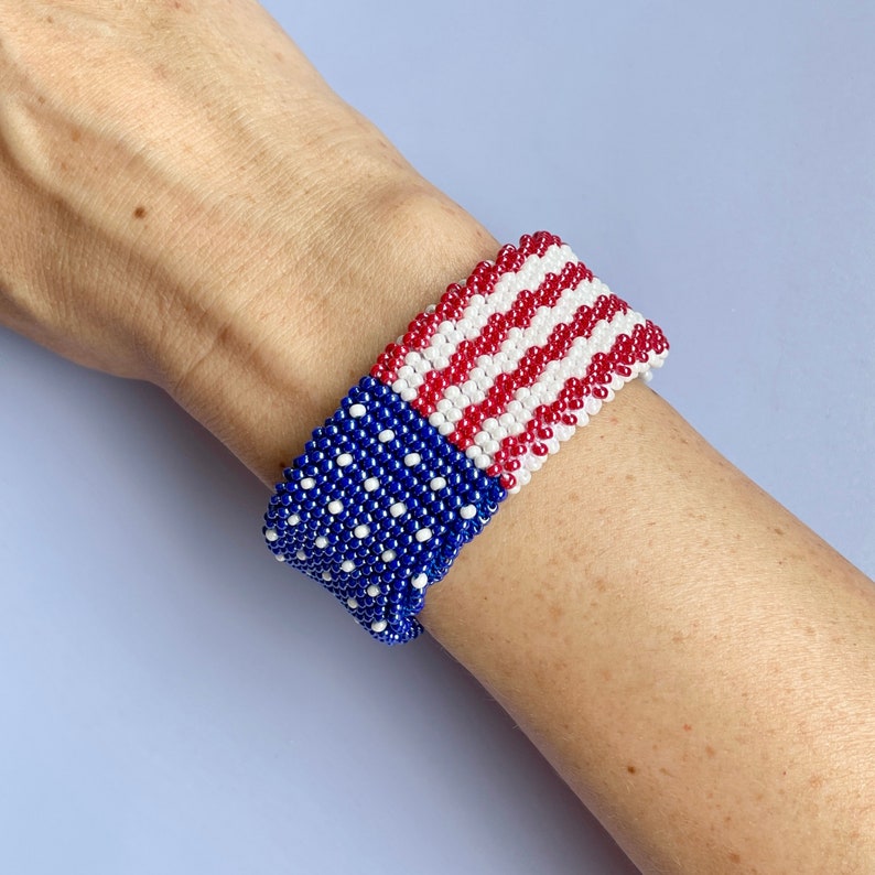 American Flag Bracelet Pattern Bead Crochet Pattern USA Flag Etsy