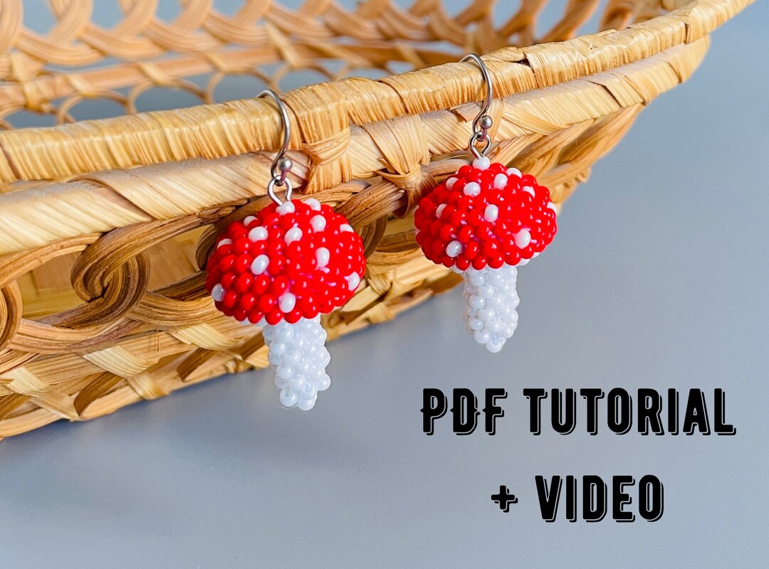 Mushroom Earrings Tutorial, Bead Mushroom Pattern, Crochet Mushroom