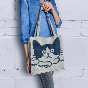 Crochet bag pattern, Crochet tote bag, Crochet cat bag pattern, Video crochet tutorial, Aesthetic tote bag pattern, Project bag PDF