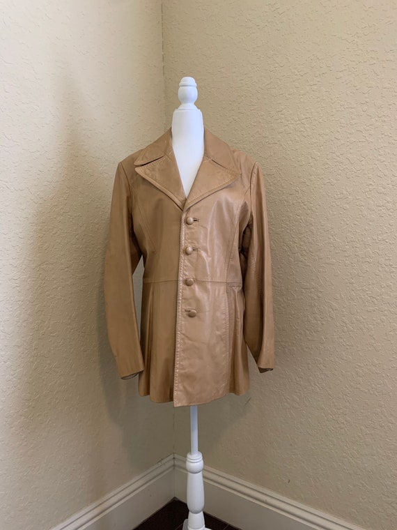 Vintage camel colored leather trench coat by Phili