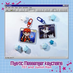 Mystic Messenger acrylic keychains - 707 - Choi Saeyoung - Jumin Han - MM - video game - otome - gamer gift - cute - double sided keychain