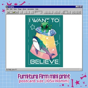 Mini impression idiot d'alien et de requin - aftonsparv - extraterrestre - inspiré d'ikea - blahaj - requin - charm - cadeau - amoureux de l'espace - ovni - carte postale