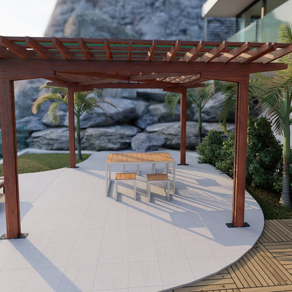 Pergola Plans- 16' x 16' Cover- Built from 2x material found at your local lumber yard