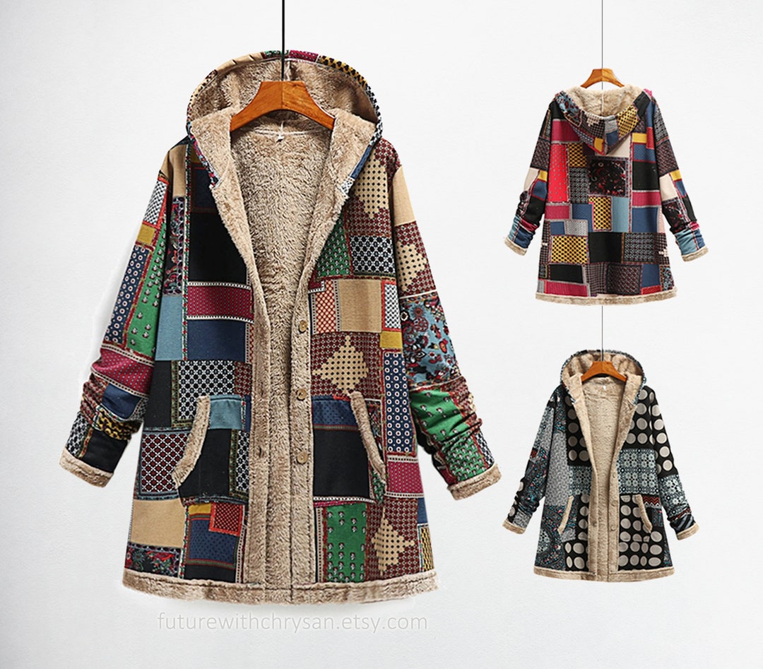 Feminine Vintage Coat, Multi Pocket Warm Winter Jacket for Women ...