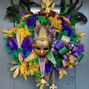 Colorful XL Mardi Gras Wreath, Jester Wreath, Venetian Mask, NOLA, Carnival Wreath, Mardi Gras Decorations, New Orleans Decor, Fat Tuesday