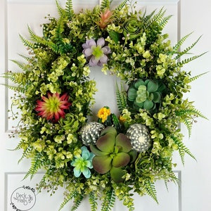Cacti and Succulent Year Round Artificial Front Door Wreath, Designer Wreath, Succulent Decor, Cactus Decor, Housewarming Gift, Office Decor