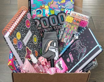 Caixa de presente para pré-adolescente, cesta para adolescentes, conjunto de papelaria, kit de miçangas, pingente para bolsa, feliz aniversário, melhoras, pensando em você, parabéns, bom trabalho!