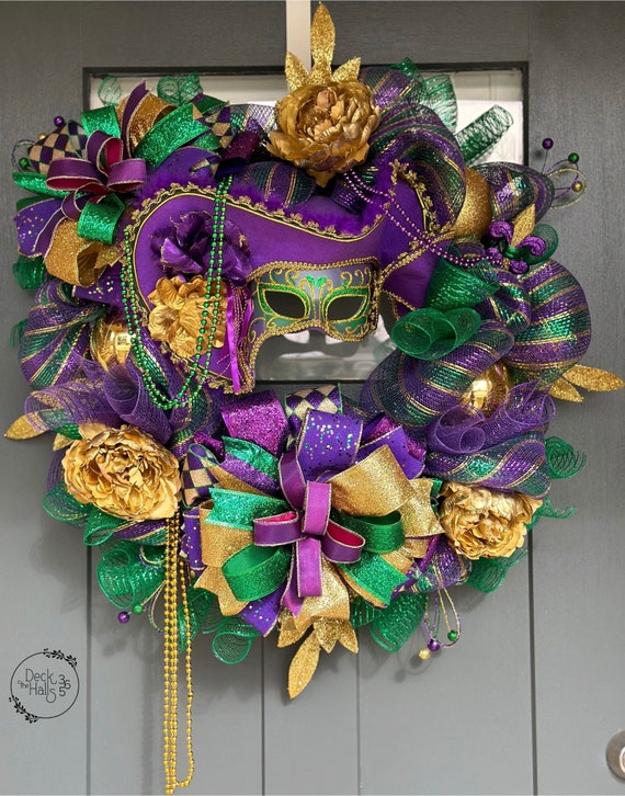 Cerchietto Mardi Gras Viola Con Strass, Perle E Pendenti Fleur De Lis, Corona E Maschera