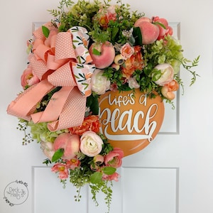 Life&#39;s A Peach Front Door Wreath, Spring Summer Fruit Wreath, Peach Decor, Housewarming Gift, Kitchen Wreath