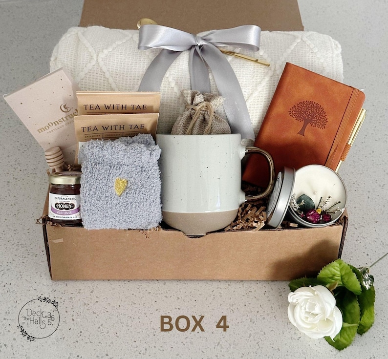Caja de regalo de condolencias, paquete de abrazos, pensando en ti, regalo de duelo, caja de regalo hygge con manta, consuelo, regalo de ánimo Box 4