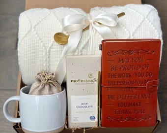 Regalos de agradecimiento para mujeres, reconocimiento a empleados, regalos corporativos, caja de mantas Hygge, reconocimiento al personal, cesta de té, trabajo bien hecho.