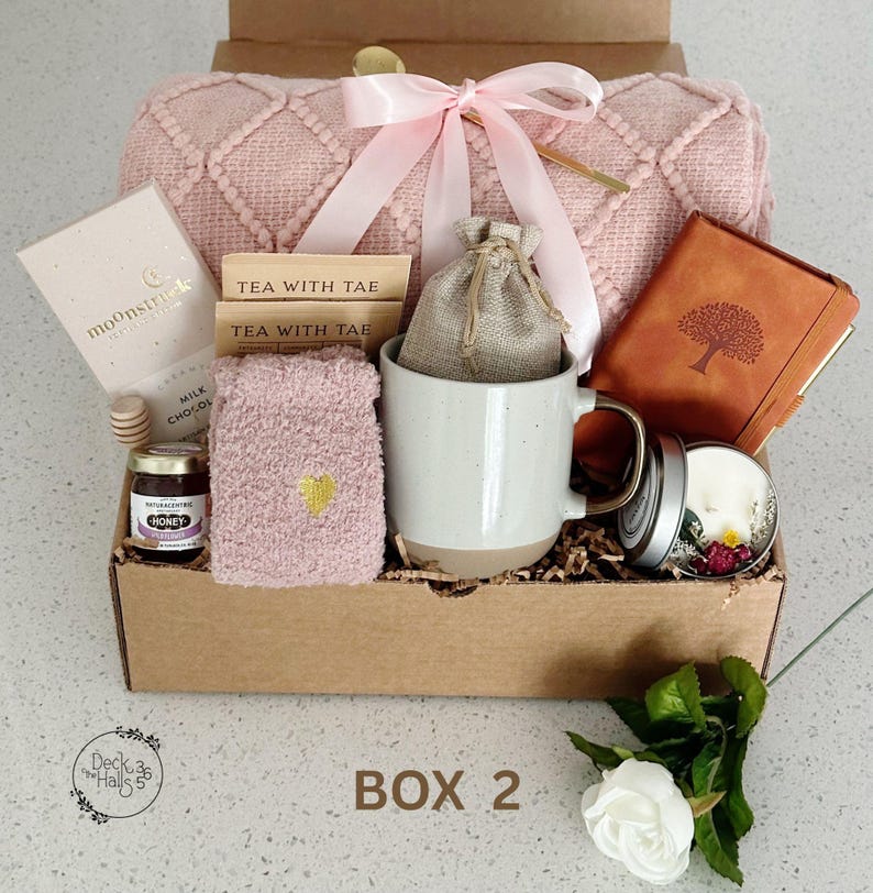 Caja de regalo de condolencias, paquete de abrazos, pensando en ti, regalo de duelo, caja de regalo hygge con manta, consuelo, regalo de ánimo Box 2