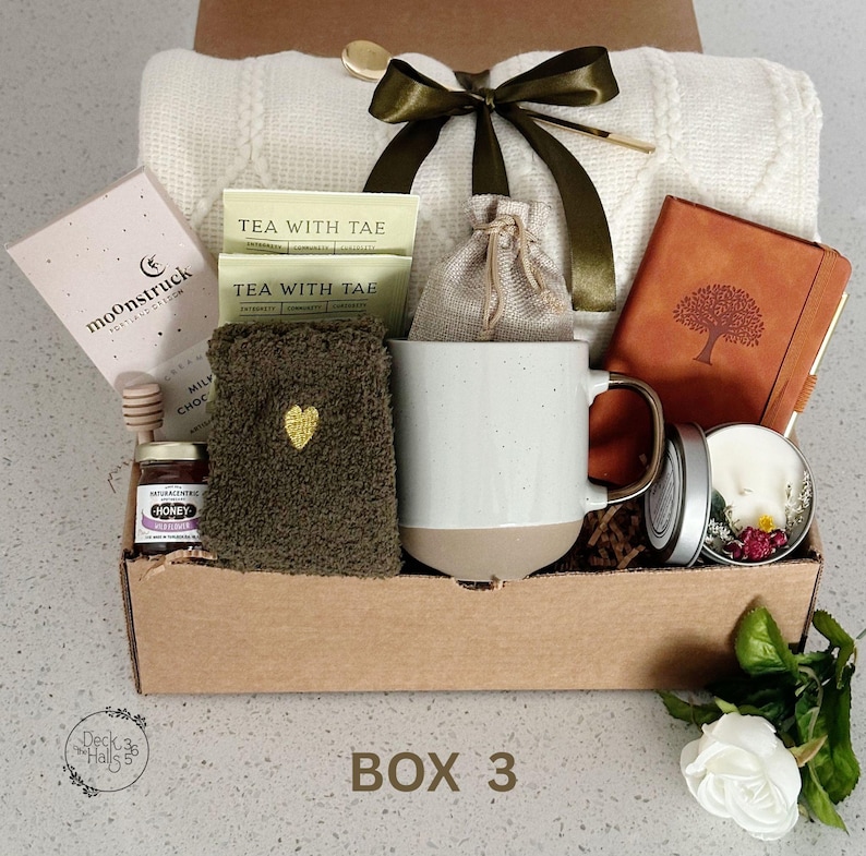 Caja de regalo de condolencias, paquete de abrazos, pensando en ti, regalo de duelo, caja de regalo hygge con manta, consuelo, regalo de ánimo Box 3
