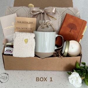 Caja de regalo de condolencias, paquete de abrazos, pensando en ti, regalo de duelo, caja de regalo hygge con manta, consuelo, regalo de ánimo Box 1