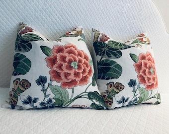 Par de fundas de almohada de diseño - (2) 45,7 x 45,7 cm - Thibaut Hill Garden en lino - SOLO FUNDAS