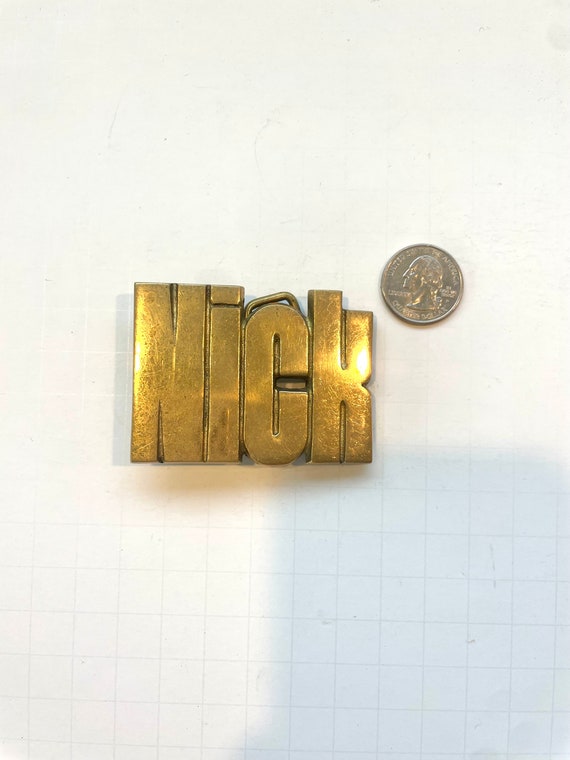 NICK Vintage Brass Belt Buckle - image 3