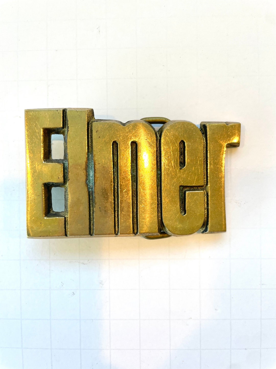 ELMER Vintage Brass Belt Buckle Etsy