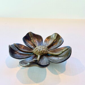 Vintage Solid Brass Flower Ashtray Removable Petals Mid Century