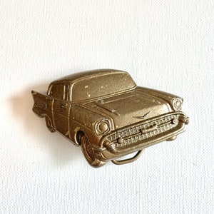 Vintage 1957 CHEVY Car Belt Buckle Artwork Solid Brass Belt Buckle