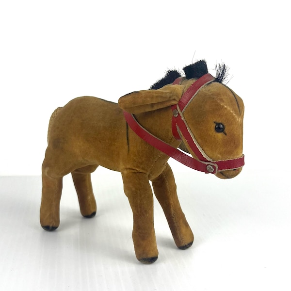 Vintage Steiff Esel Donkey Velvet Plush Stuffed Animal Red Halter Bridle