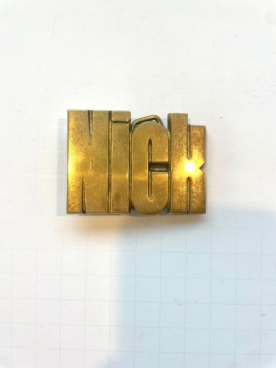 NICK Vintage Brass Belt Buckle - image 1