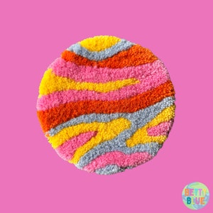 Yellow, Blue, Orange and Pink Retro Tufted Round Wall Hanging