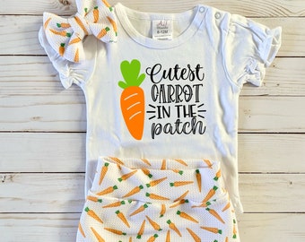 Cutest carrot, Spring bummies, Easter, Baby girl, baby boy, Carrots, Shorts, Bodysuit, Newborn, Easter photo wear, Carrot patch, bummy set