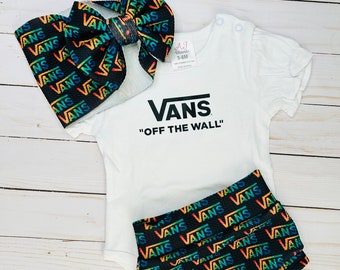 Skateboard, Shoes, Rainbow, Baby girl, Vans, Bummies, Outfit, Birthday, Bow, Onesie, Party, Toddler, Shorts,