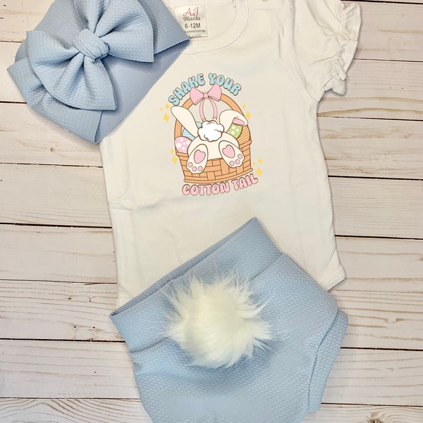 Easter bummies, Blue, Pastel, Cotton tail, Bunny butt, Shake, Spring, Holiday, Shorties, Outfit, Baby girl, Baby boy, Toddler