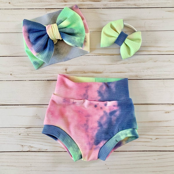 Tie dye bummies, Cotton candy, Preemie, Birthday wear, Baby girl, Baby boy, Tie dye bow, Shorties, Bummy set, Baby summer wear, Tie dye baby