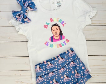 Ms Rachel, Bestie, Bummies, Birthday, Baby girl, Toddler, Outfit, Onesie, Bow, Party, Set, Icky sticky, Shorts,