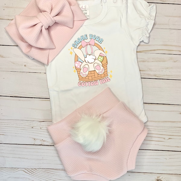 Easter bummies, Pink, Pastel, Cotton tail, Bunny butt, Shake, Spring, Holiday, Shorties, Outfit, Baby girl, Baby boy, Toddler