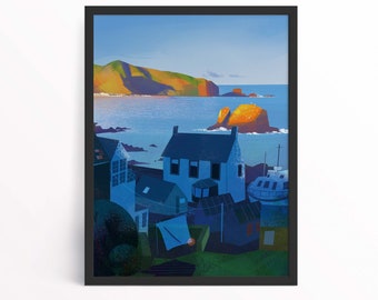 Illustration Poster - Winter Serenity in St. Abbs - A4 - A3 - A2