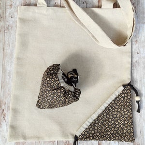 Foldable cotton tote bag Shopping bag Zero waste Noir / moutarde