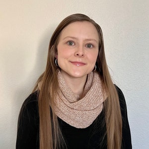 Handmade Knit Double Layered Infinity Scarf Tan Taupe | Eco-Friendly Recycled Polyester Infinity Scarf