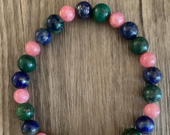 Mala Bracelet Yoga Bracelet Boho Spiritual Bracelet Crystal Healing Azurite Lapis Lazuli Wrist Mala Wisdom /& Intuition Bracelet